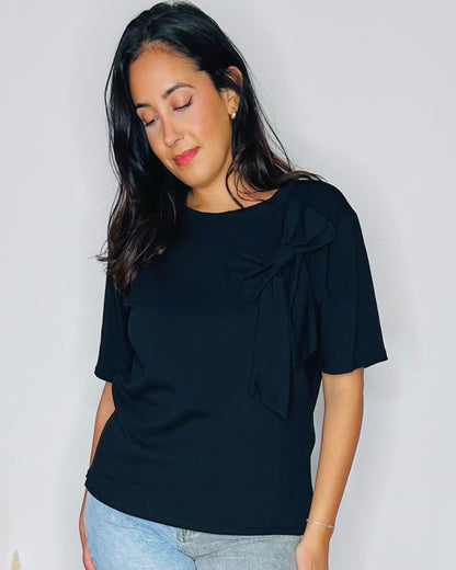 T-shirt "Élégance Nœud" - Noir