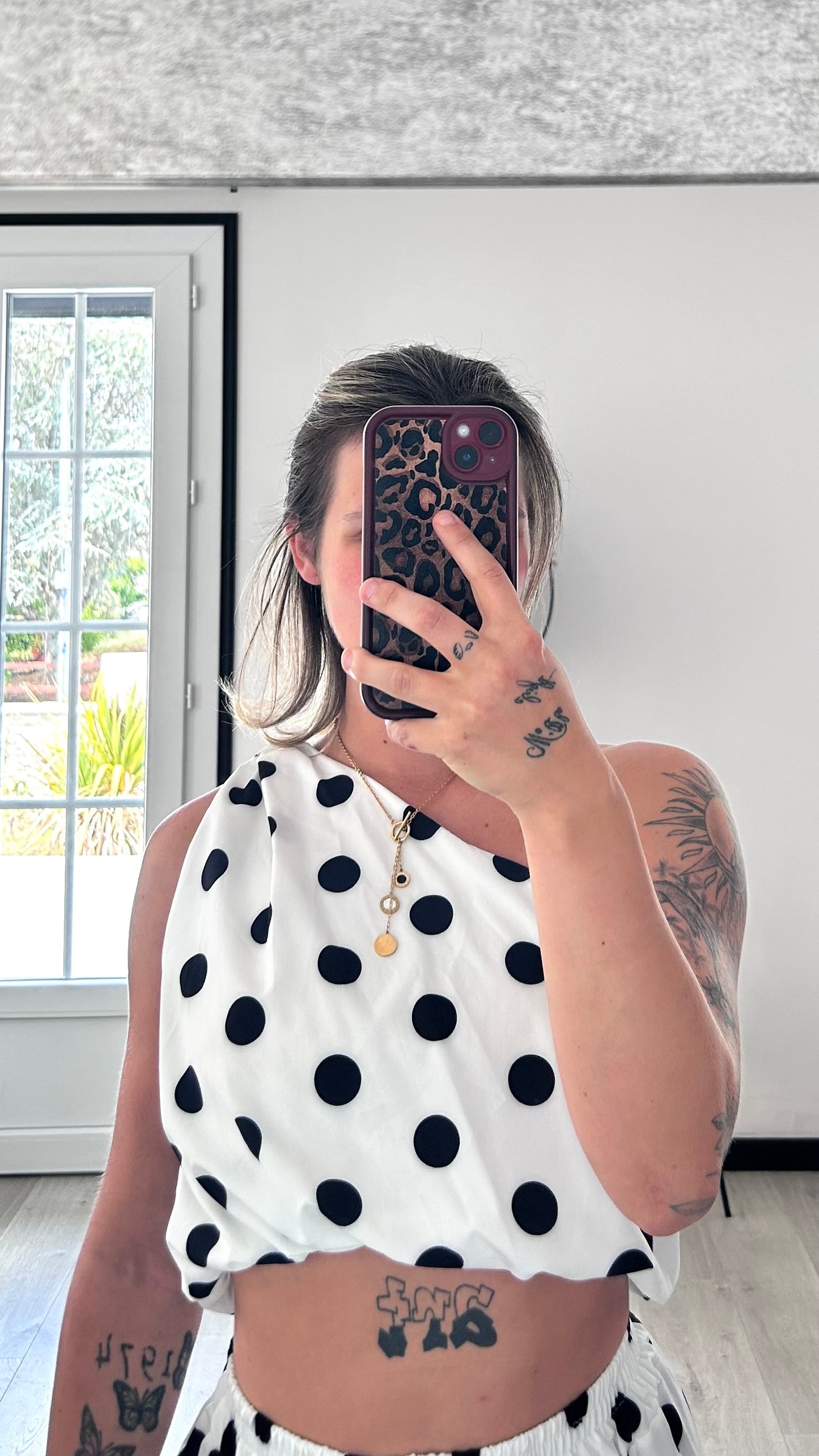 Ensemble Jupe ALYA – Blanc à Pois Noirs