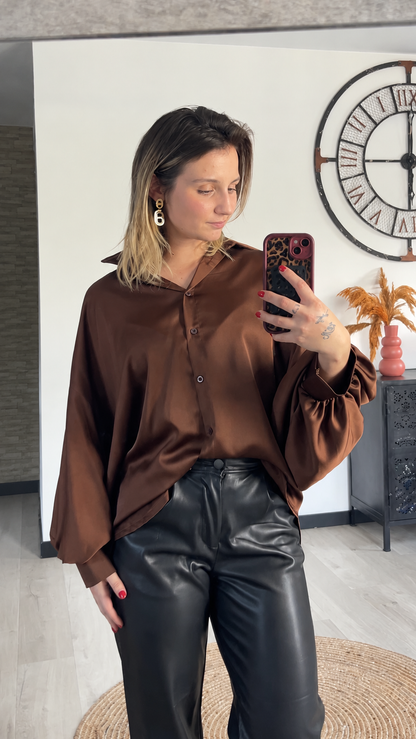 Chemise Satinée ÉLORA – Chocolat