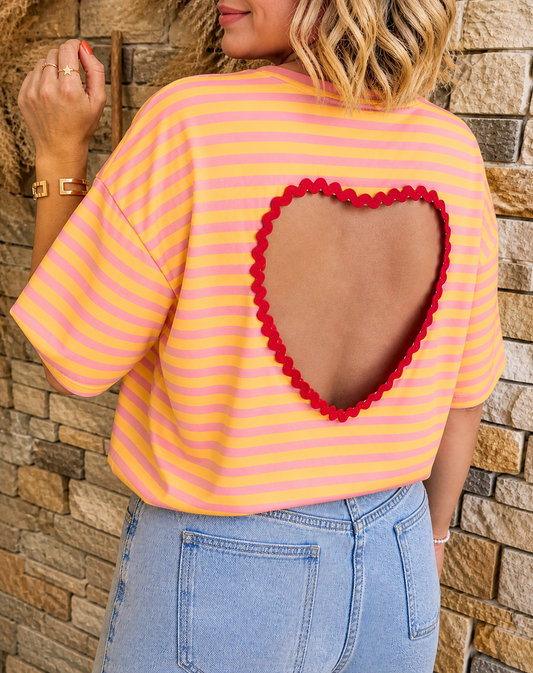 T-shirt Rayé Cœur SUNNY - jaune et rose