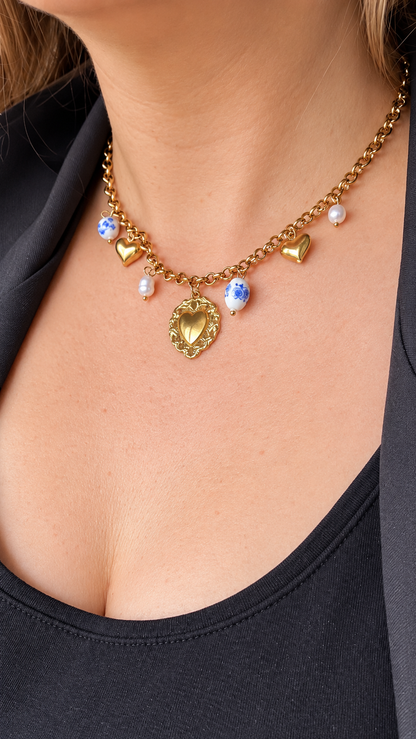 Collier SOLÉA – Doré Charms Cœurs & Perles