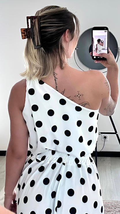 Ensemble Jupe ALYA – Blanc à Pois Noirs