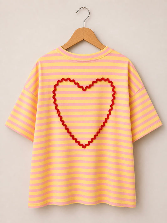 T-shirt Rayé Cœur SUNNY - jaune et rose