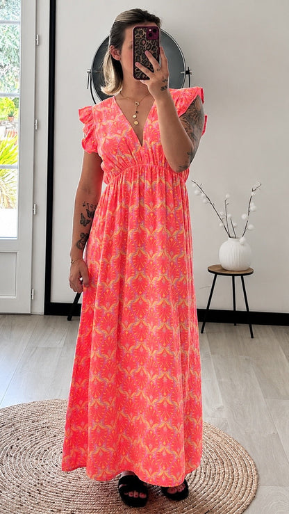 Robe Longue CAPUCINE – Orange & Fuchsia