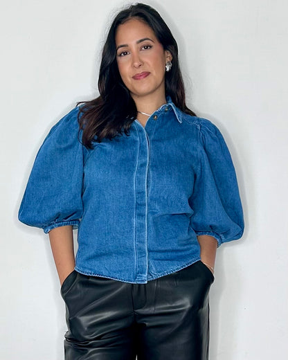 Chemise en Jean à Manches Bouffantes - Denim Medium