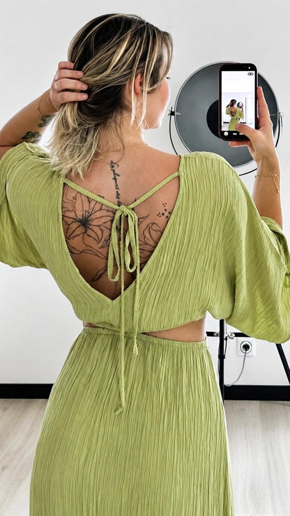 Robe Longue ÉLIA – Vert olive clair