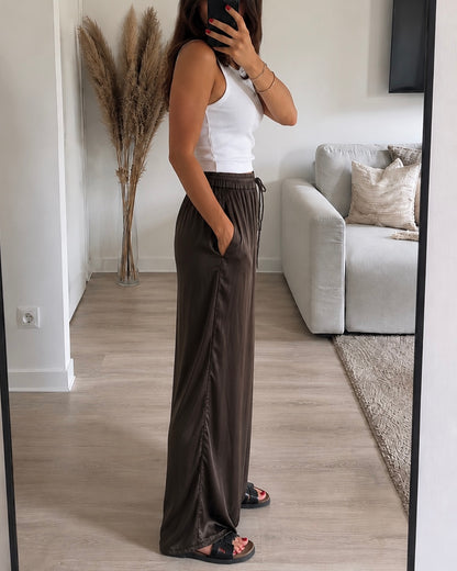 Palazzo Large Satiné GINA – Marron