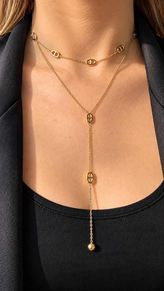 Collier Cravate NAYA – Doré Maille Marine