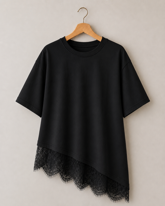 Top Asymétrique Dentelle CÉLESTE - Noir