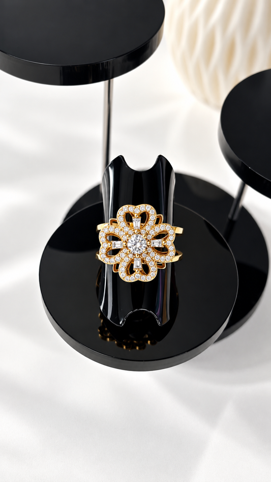 Bague Anti-Stress ESMÉE – Dorée Fleur Strass