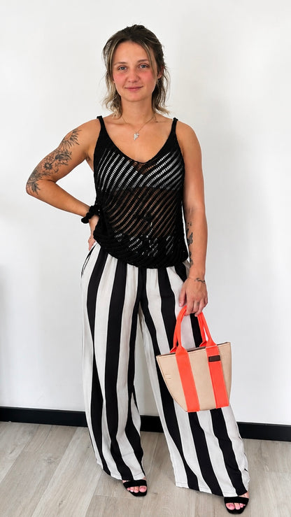Pantalon Palazzo MAËLLE – Noir & Blanc
