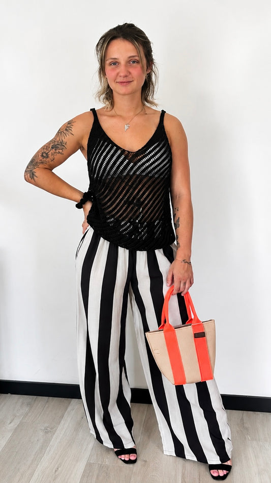 Pantalon Palazzo MAËLLE – Noir & Blanc