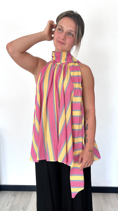 Top Dos Noué HAVA – Rose & Jaune