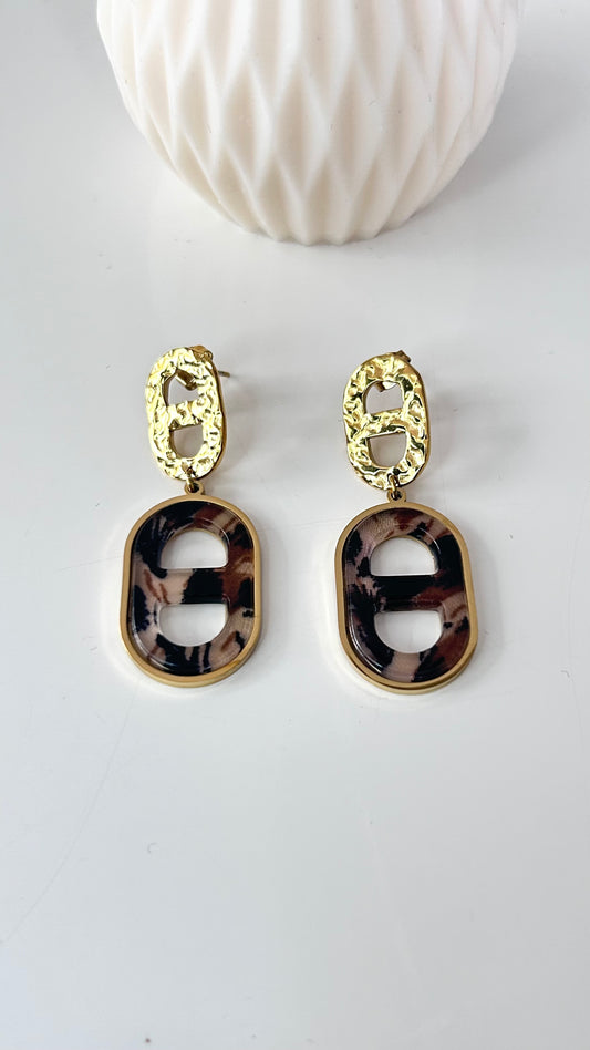 Boucles d’Oreilles NERINA – Dorées Résine Marbrée
