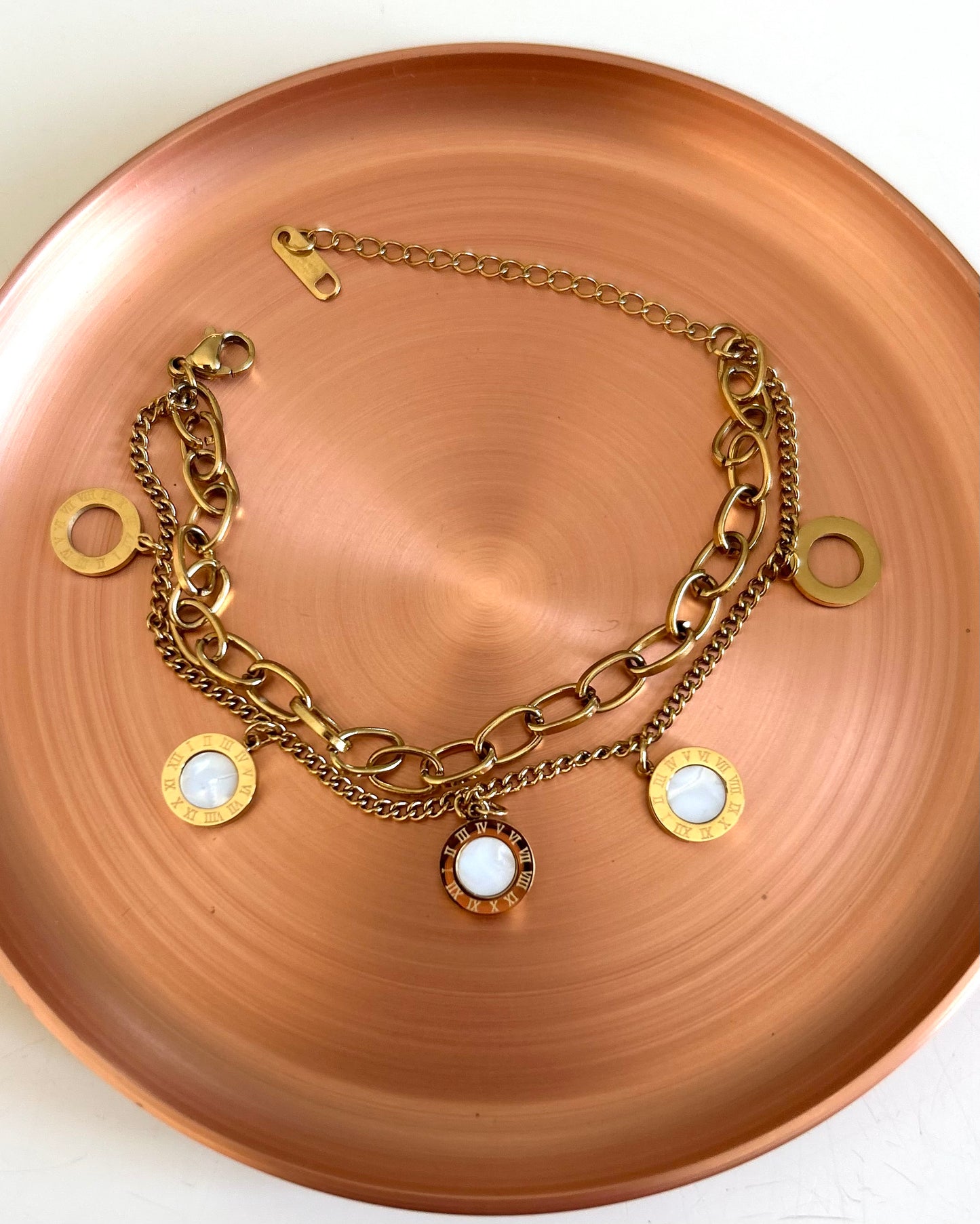 Bracelet Tempus Double Rang Mailles & Médaillons Nacre
