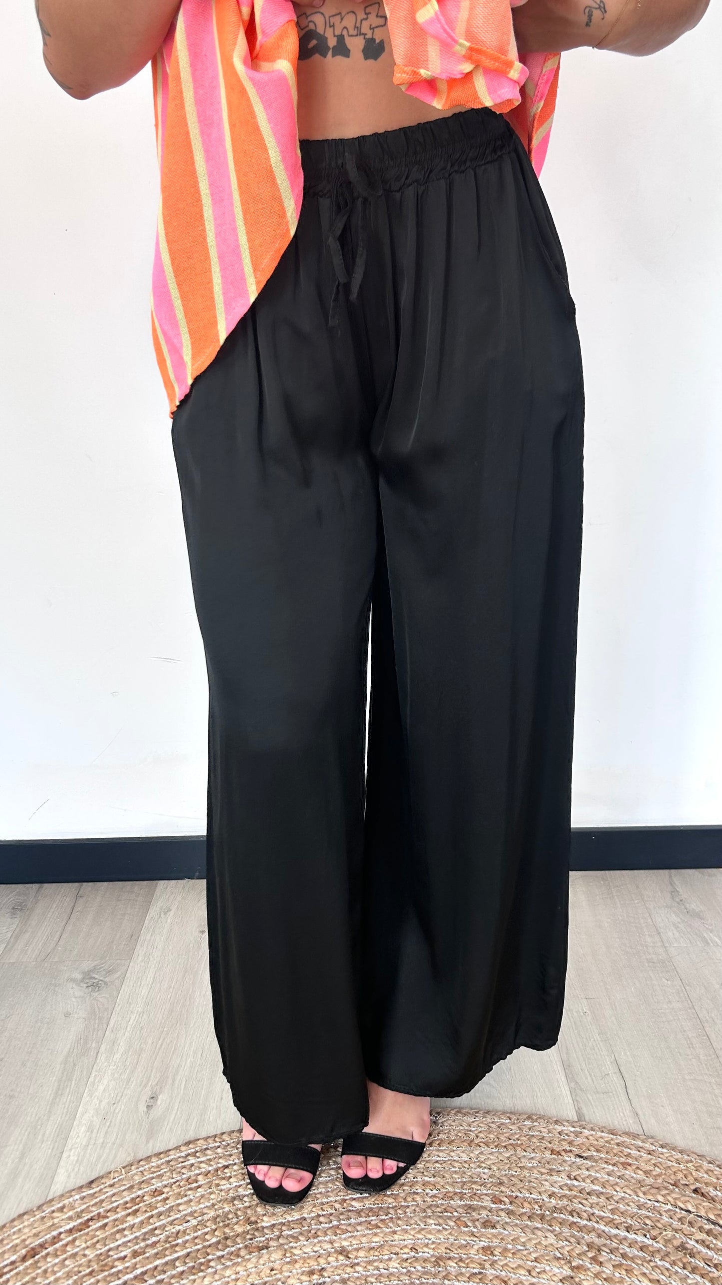 Palazzo Large Satiné GINA – Noir