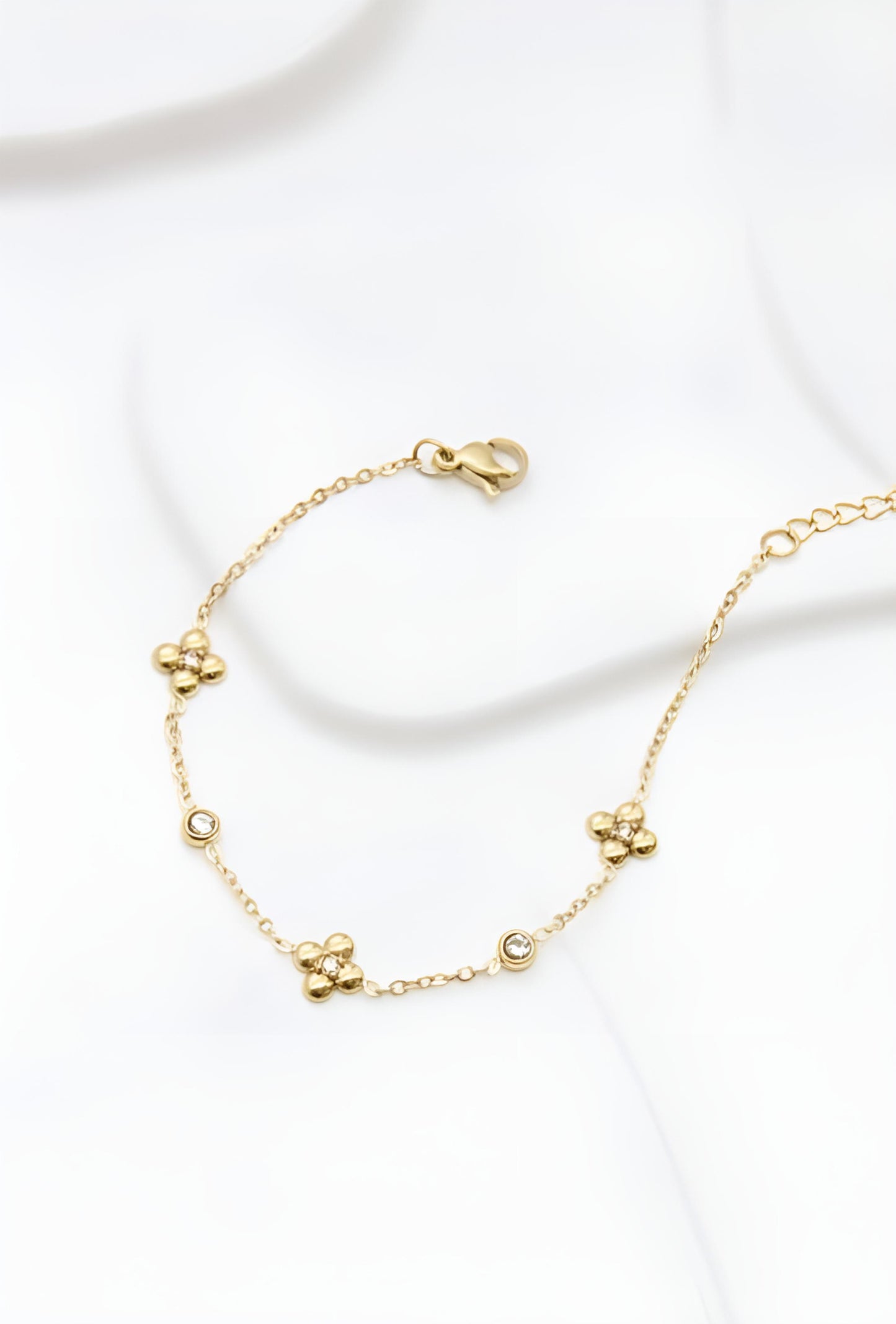 Bracelet Flore - Trèfles Dorés & Cristaux