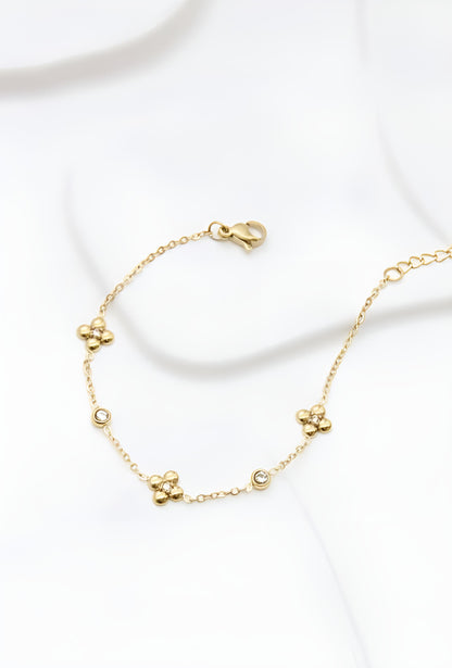 Bracelet Flore - Trèfles Dorés & Cristaux