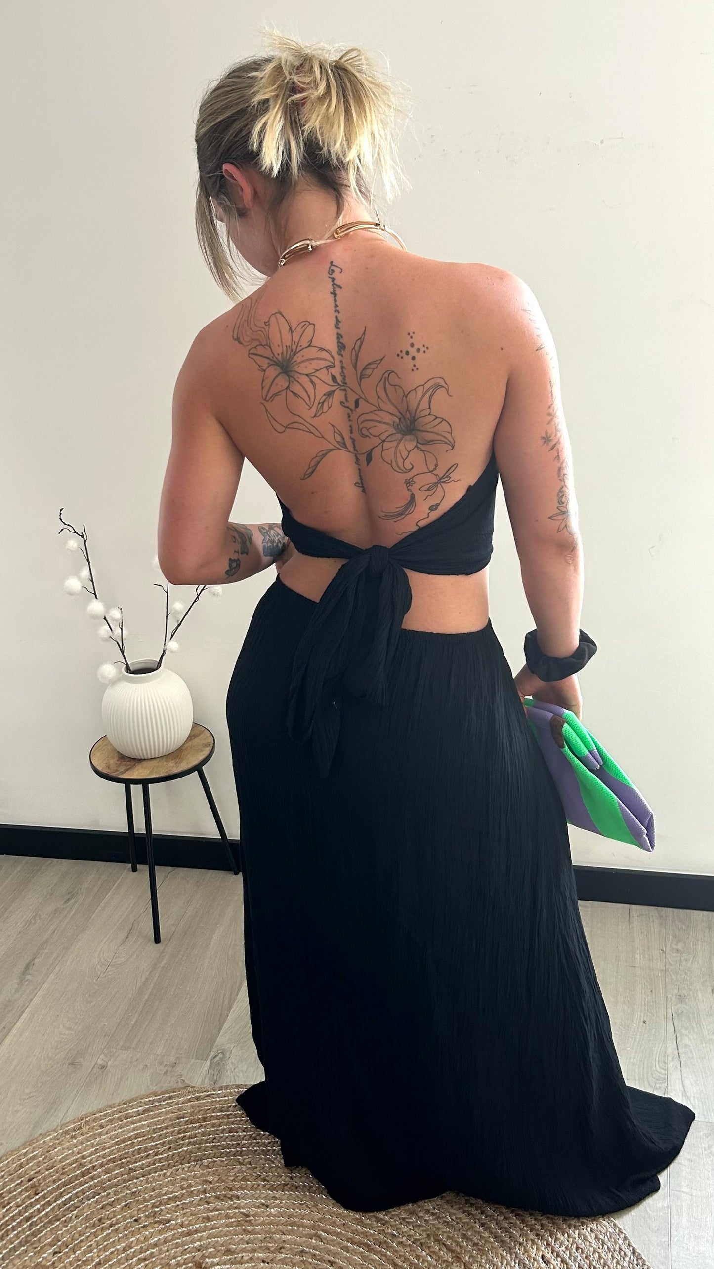 Robe Longue Dos Nu AMALIA – Noir