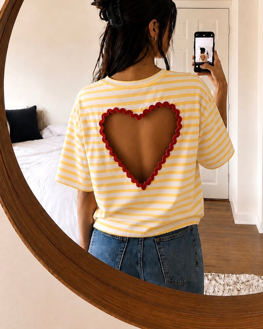 T-shirt Rayé Cœur SUNNY – Jaune et Blanc