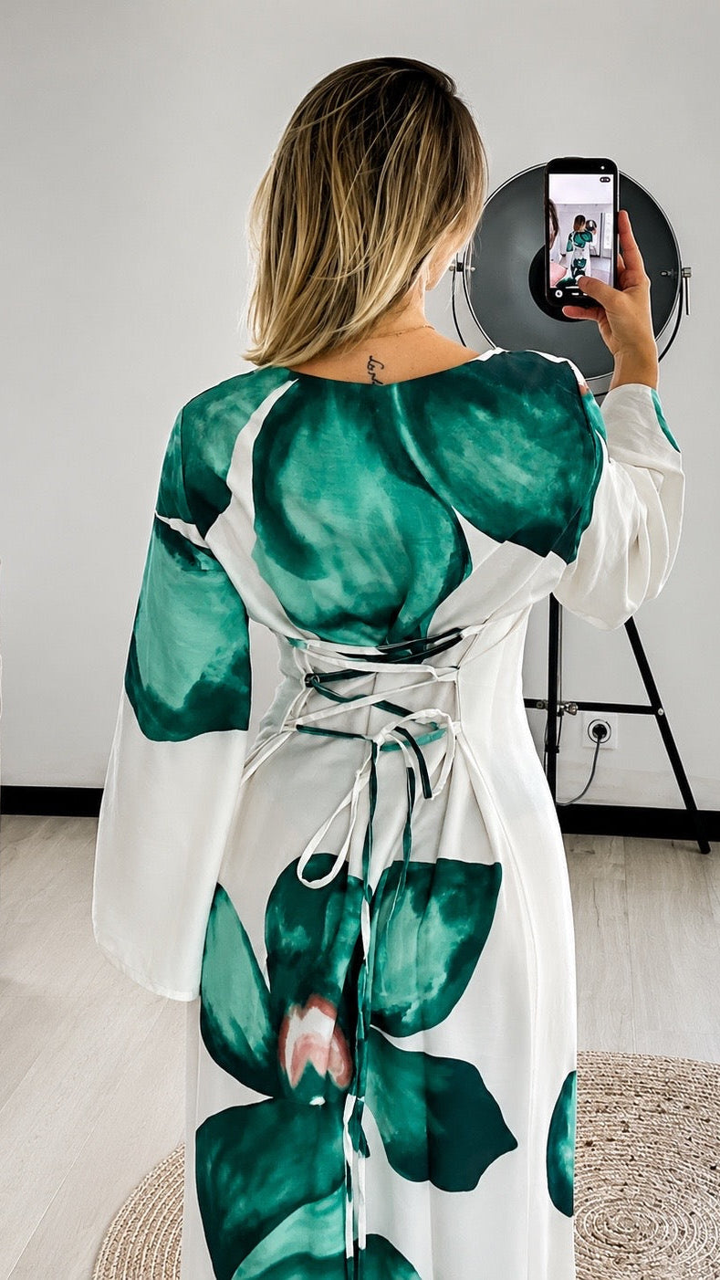 Robe longue fleurie LÉANA - Émeraude