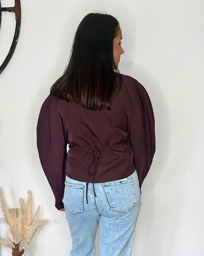 Blouse Structurée à Manches Ballon - Prune
