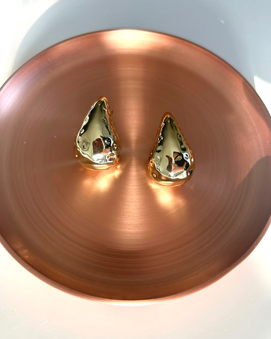 Boucles d'Oreilles Ondine - Gouttes Dorées Martelées