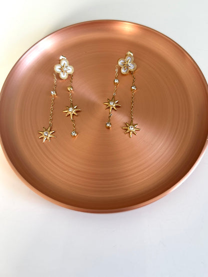 Boucles d'Oreilles Lyra - Cascade de Trèfles & Étoiles