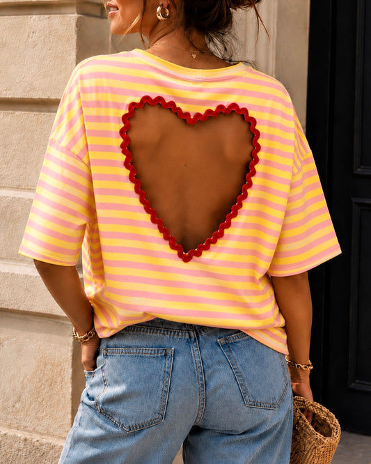 T-shirt Rayé Cœur SUNNY - jaune et rose