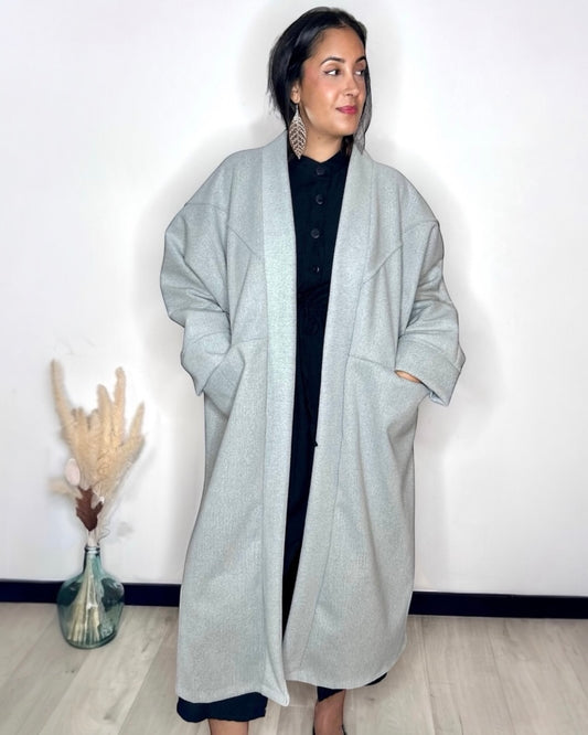 Manteau Long Gris Perle Cocoon