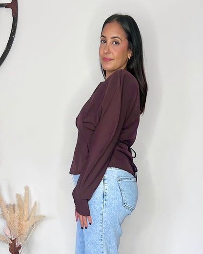Blouse Structurée à Manches Ballon - Prune
