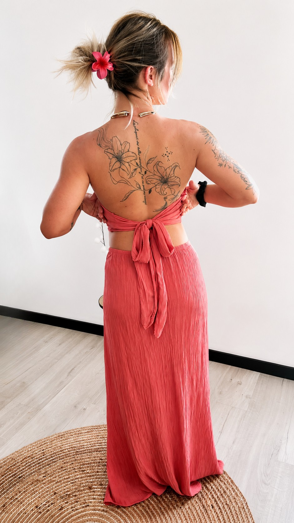 Robe Longue Dos Nu AMALIA – Rose Corail