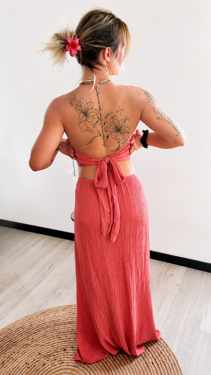 Robe Longue Dos Nu AMALIA – Rose Corail