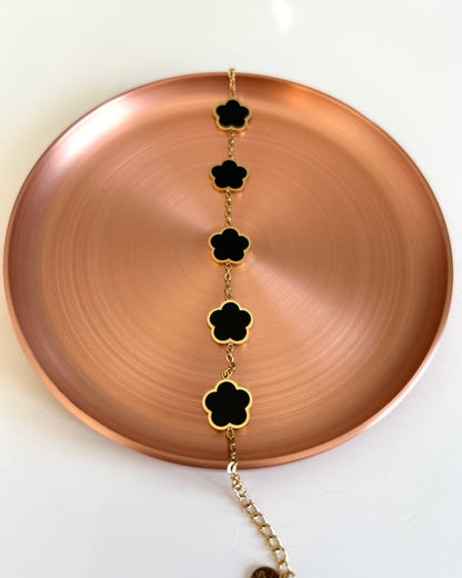 Bracelet Trèfle Onyx - Éclat Noir & Or