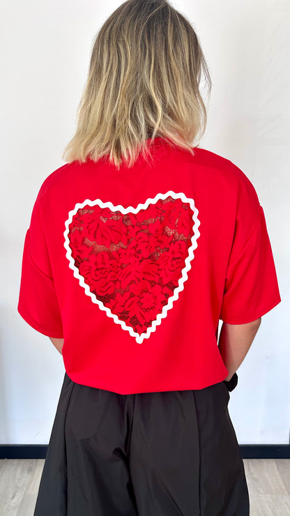 T-shirt Cœur Dentelle NOÉLIE – Rouge