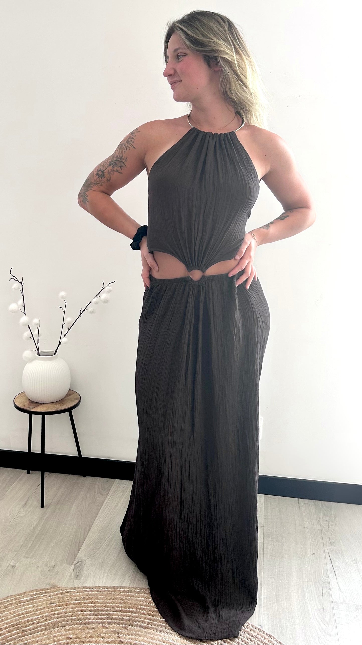 Robe Longue Dos Nu AMALIA – Marron Chocolat