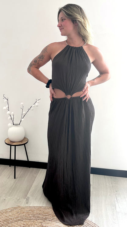 Robe Longue Dos Nu AMALIA – Marron Chocolat