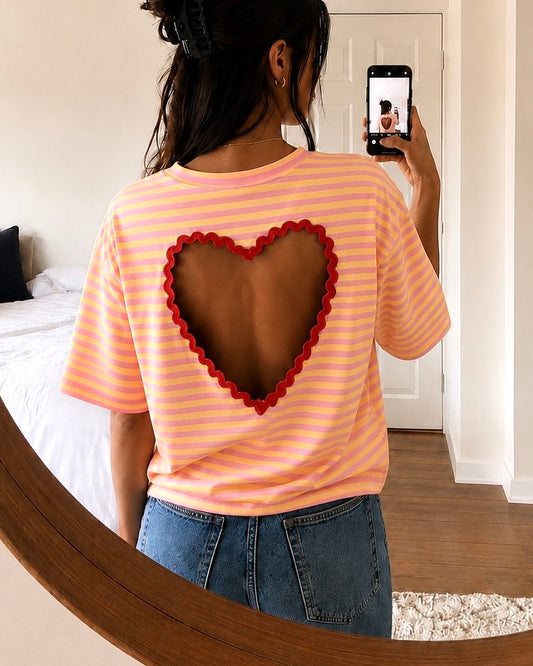 T-shirt Rayé Cœur SUNNY - jaune et rose