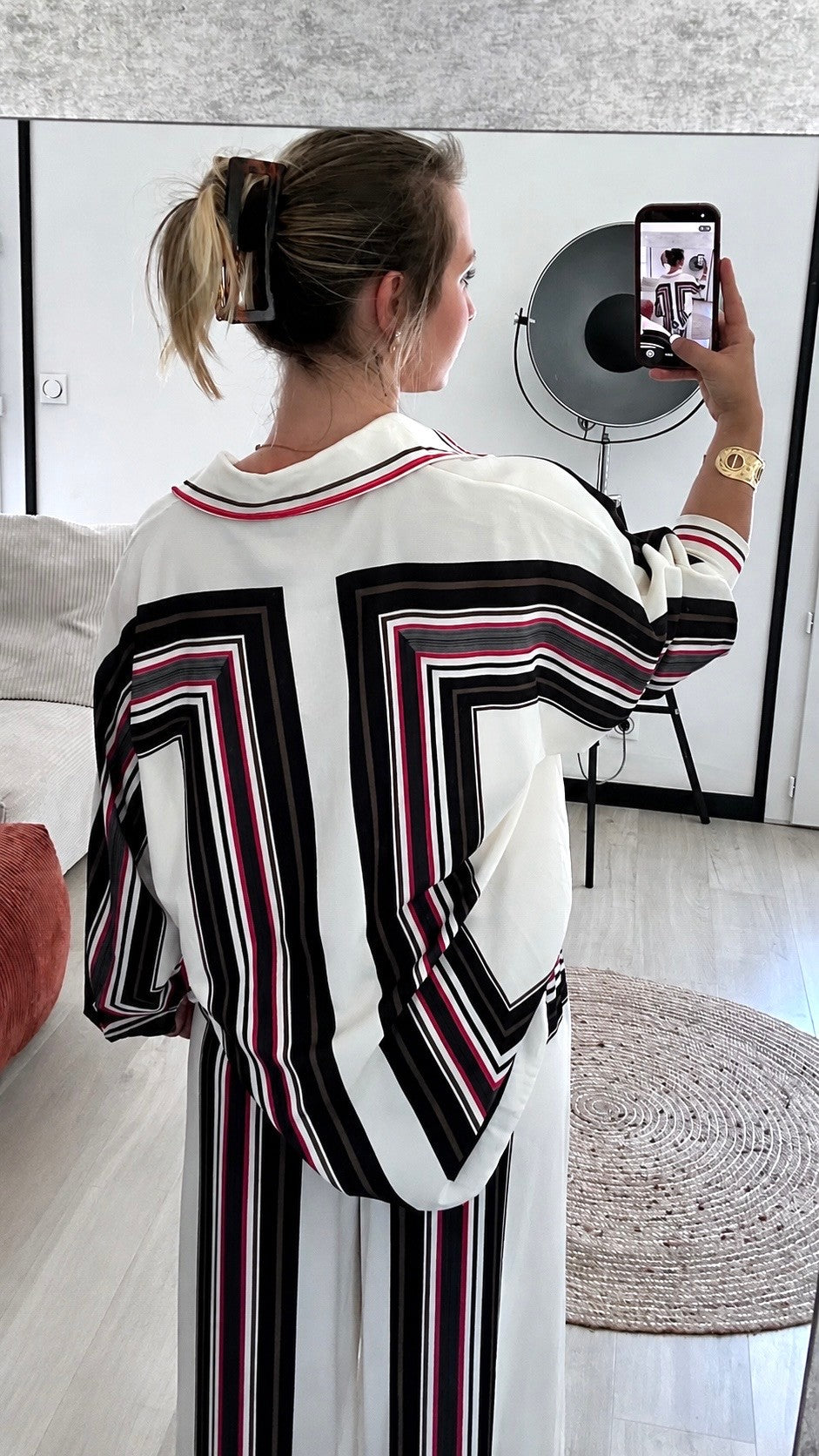 Ensemble Palazzo VALENTINA – Ivoire, Noir & Bordeaux