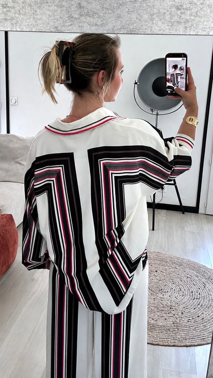 Ensemble Palazzo VALENTINA – Ivoire, Noir & Bordeaux