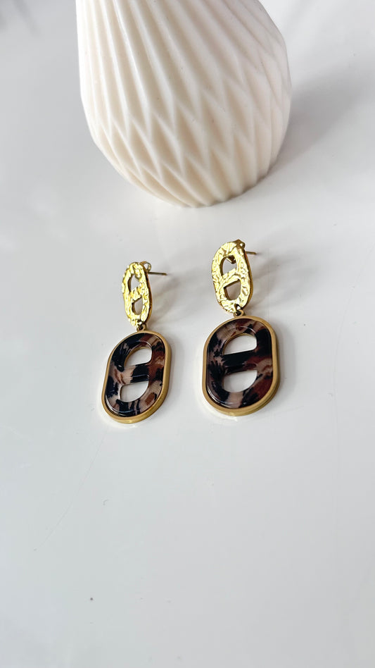 Boucles d’Oreilles NERINA – Dorées Résine Marbrée