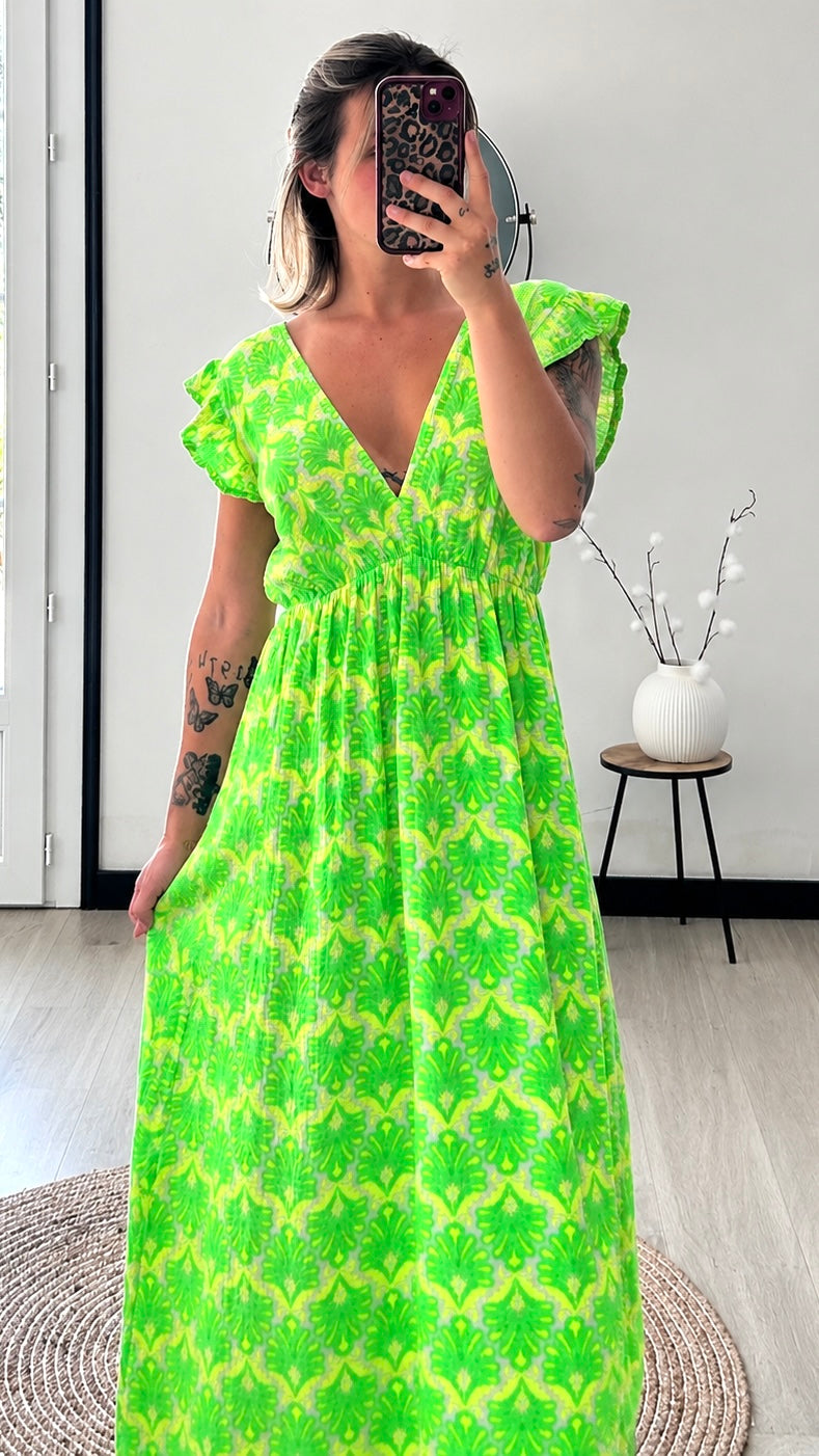 Robe Longue CAPUCINE – Vert & Jaune