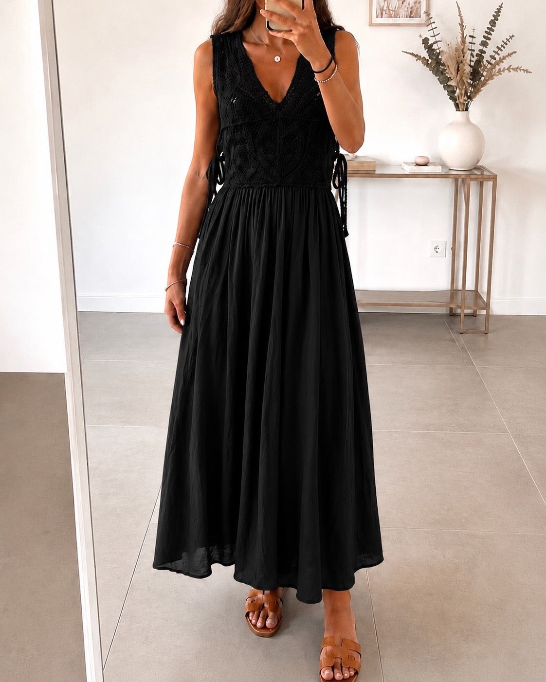Robe Longue Crochet EDEN – Noir