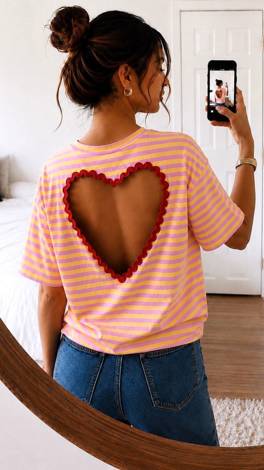 T-shirt Rayé Cœur SUNNY - jaune et rose