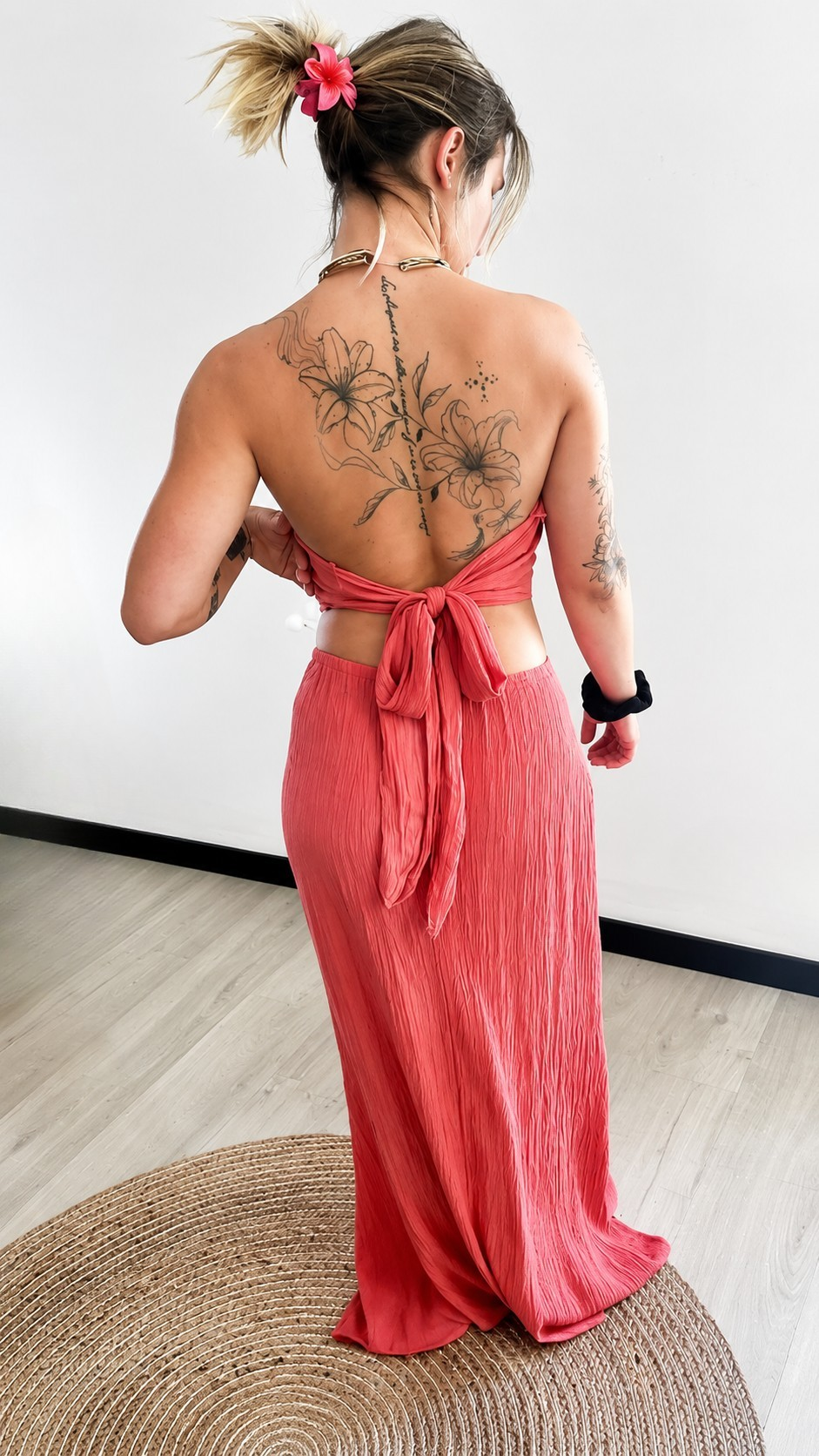 Robe Longue Dos Nu AMALIA – Rose Corail
