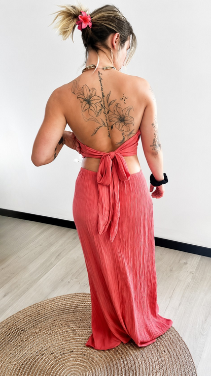 Robe Longue Dos Nu AMALIA – Rose Corail