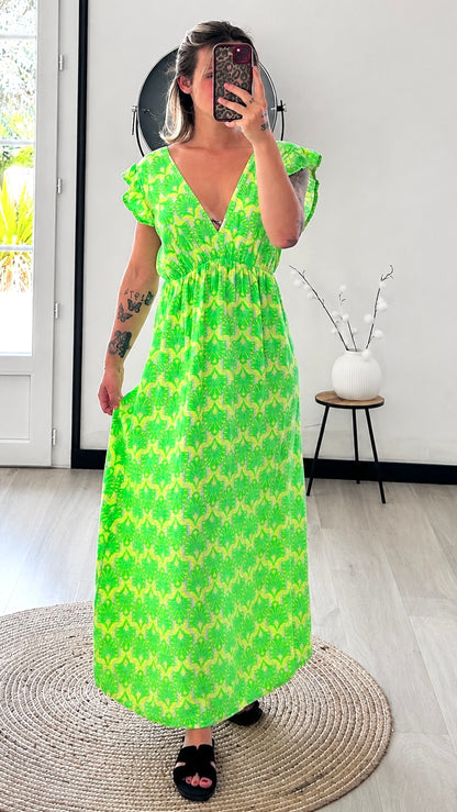Robe Longue CAPUCINE – Vert & Jaune
