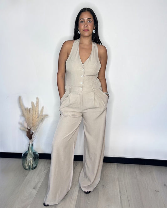 Combinaison Chic Sans Manches - Beige Sable