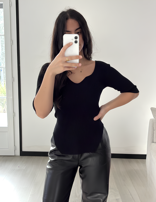 Top Asymétrique Côtelé - Noir