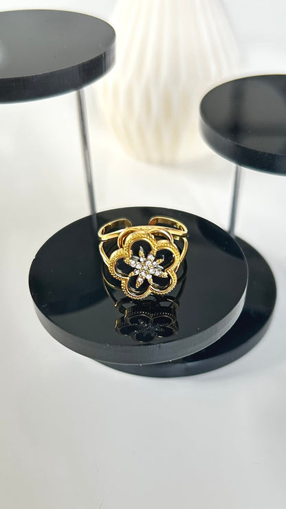 Bague Anti-Stress VÉLIA – Dorée Fleur Noire